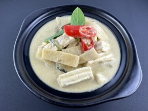 Green curry with tofu served in Sabai Thai Restaurant